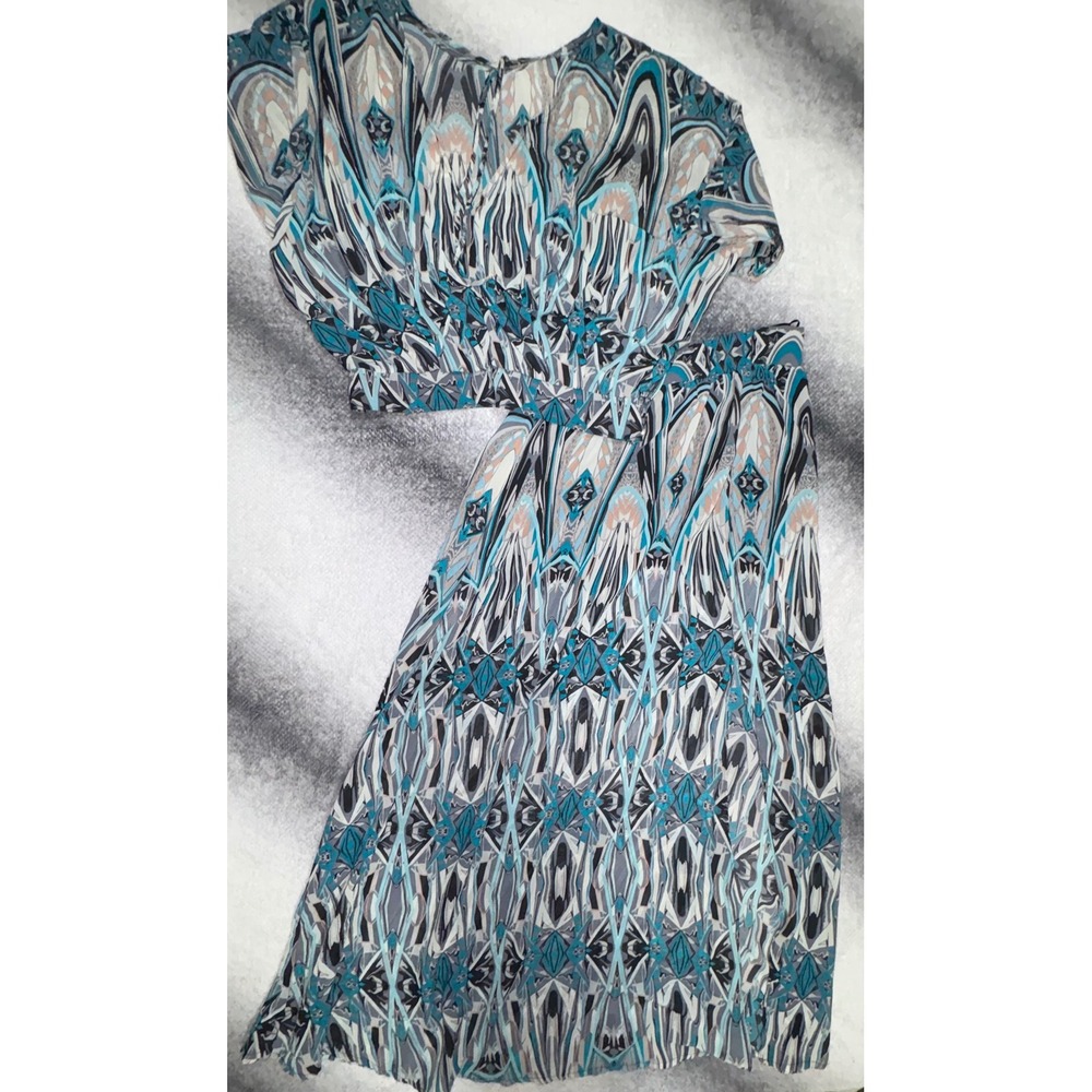 (S) Arden B Womens Teal Geometric Print 2 Piece Crop‎ Top and Maxi Skirt Set S